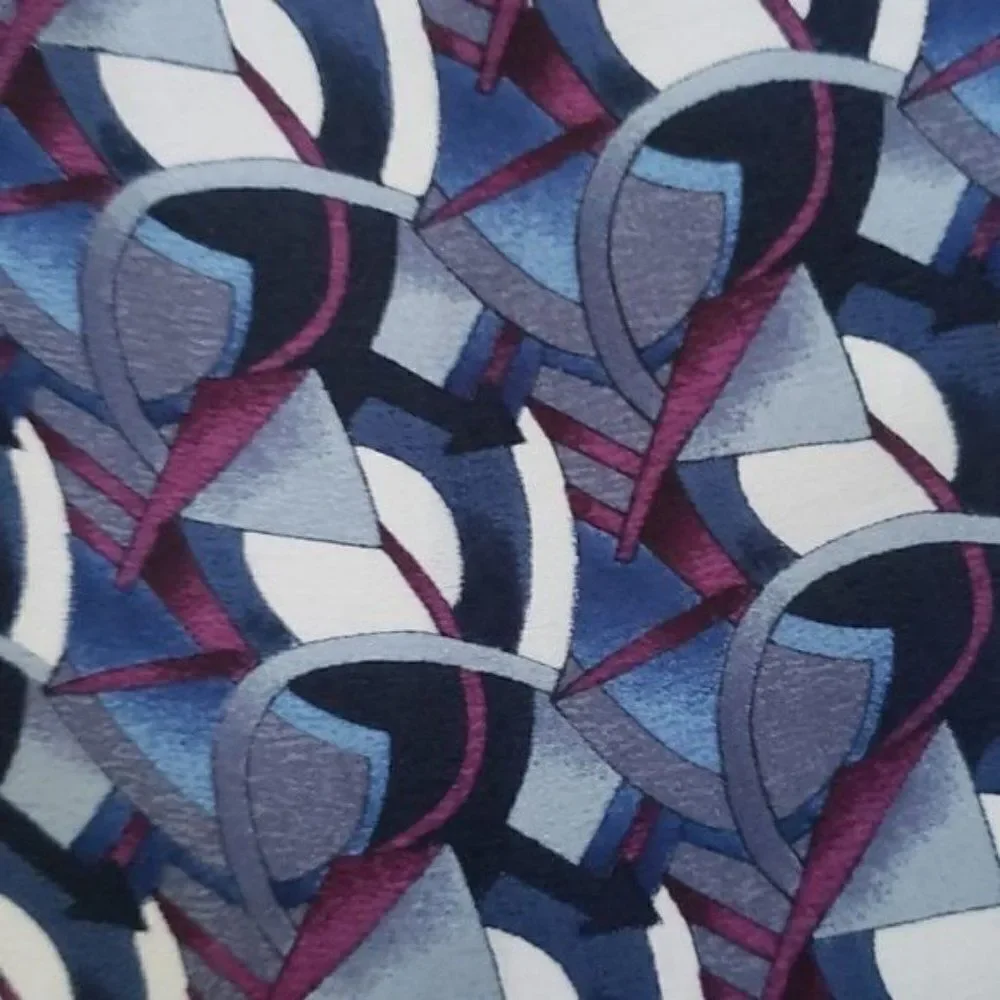 Vintage Oversized Abstract Art Blue Gray Rolled Hem Scarf